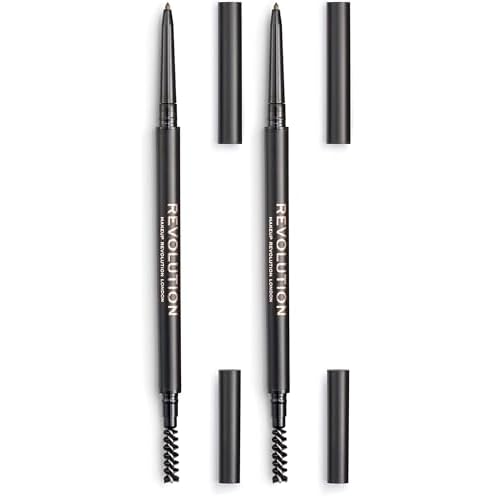 Revolution, Precise Brow Pencil, Double Ended, Ultra-Fine Pencil Tool, Includes Spoolie Brush, Light Brown (Pack of 2)