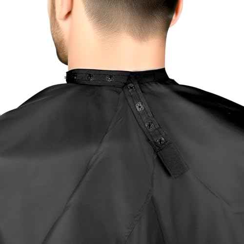 Hair Cutting Cape with Adjustable Snap Closure, Professional Barber Cape, Large Size Haircut Salon Supplies for Men and Women - (Black)