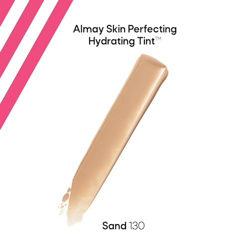 Almay Hydrating Liquid Foundation Tint, Lightweight with Light Coverage, Naturally Dewy Finish, Hypoallergenic, Dermatologist TestedFragrance Free, 130 Sand, 0.94 fl oz.