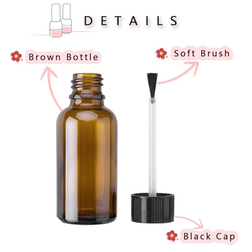 6PCS Large Empty Nail Polish Bottles with Brush, Brown Refillable Glass Varnish Cuticle Oil Bottles Travel Containers with Funnel & Mixing Balls for DIY Nail Art Cuticle Oils (30ML)