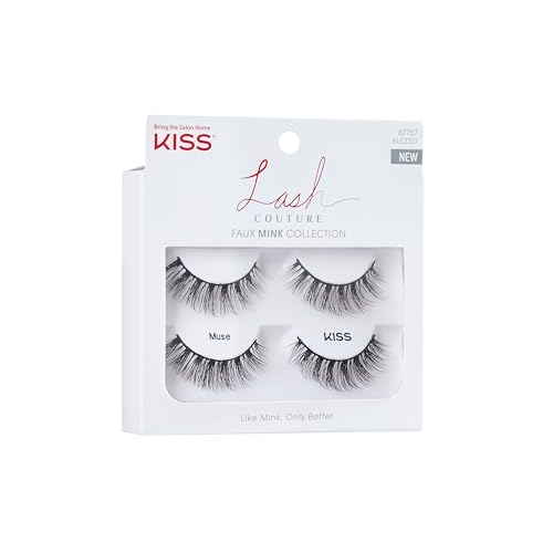 KISS Faux Mink, False Eyelashes, 'Muse', 14mm, Includes 2 Pairs Of Lashes, Easy to Apply, Reusable Lash Clusters