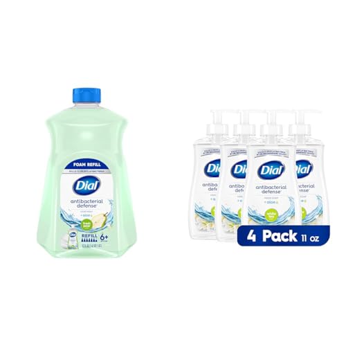 Dial Antibacterial Foaming Hand Soap Fresh Pear Refill 52 fl oz, Antibacterial Liquid Hand Soap White Tea 11 fl oz (Pack of 4)