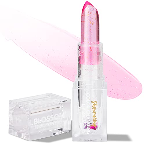 Blossom Moisturizing Color Changing Shimmering Lip Balm Sparkle Lip Stain Tint, Infused with Real Flowers, 3g, Blush