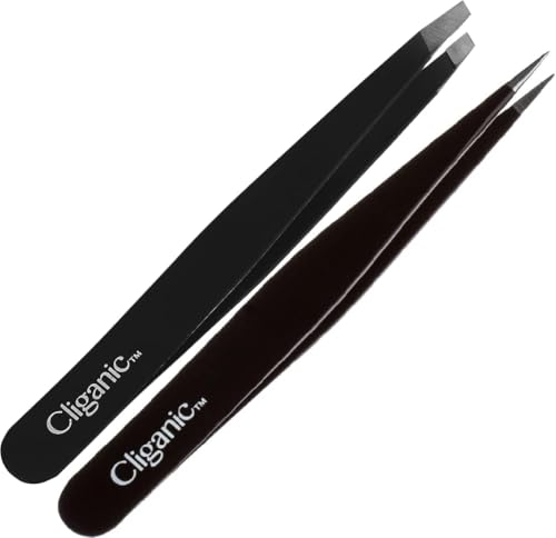 Cliganic Precision Eyebrow Tweezers Set - Slant & Point Tips