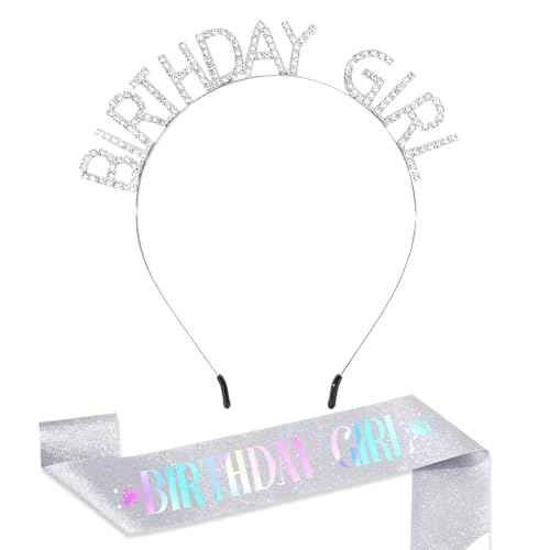 CAVETEE Birthday Girl Crown and Sash£¬ Princess Tiara Happy Birthday Headband Party Accessories for Women and Girls