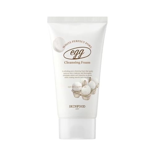 SKINFOOD Egg Pore Cleansing Foam 150ml - Light & Smooth Feeling Egg White Enriched Bubble Facial Foam Cleanser - Pores Clogging & Blackheads Reducer - For Oily and Combination Skin (5.07 fl.oz.)
