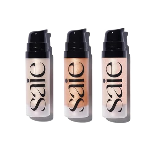 Saie Glowy Super Gel Trio - Mini Starglow, Sunglow & Roseglow (0.5 oz Each) - Hydrating Makeup Primers & Illuminating Serums with Vitamin C + Squalane for Dewy, Radiant Skin