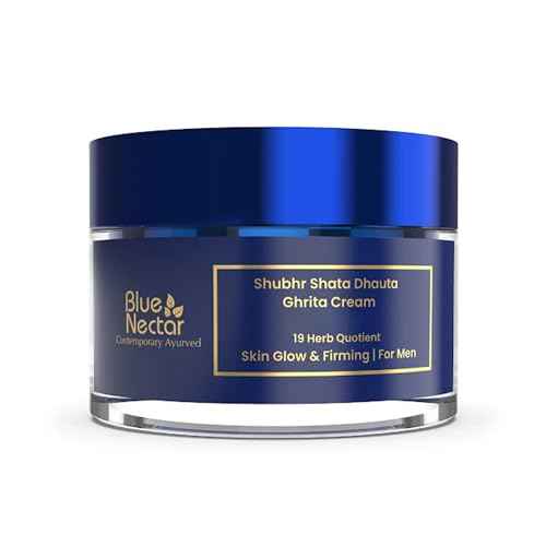 Blue Nectar Shata Dhauta Ghrita Face Cream for Men | 100 Times Washed Ghee Face Moisturizer for | Truly Natural Face Cream for Skin Firming (19 Herbs, 50g)