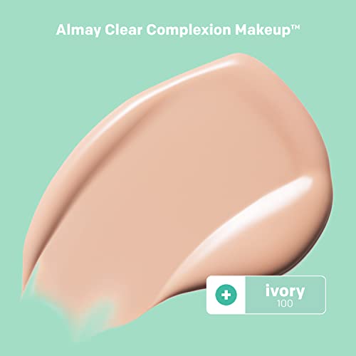 Almay Clear Complexion Acne Foundation Makeup with Salicylic Acid - Lightweight, Medium Coverage, Hypoallergenic-Fragrance Free, for Sensitive Skin , 100 Ivory, 1 fl oz.