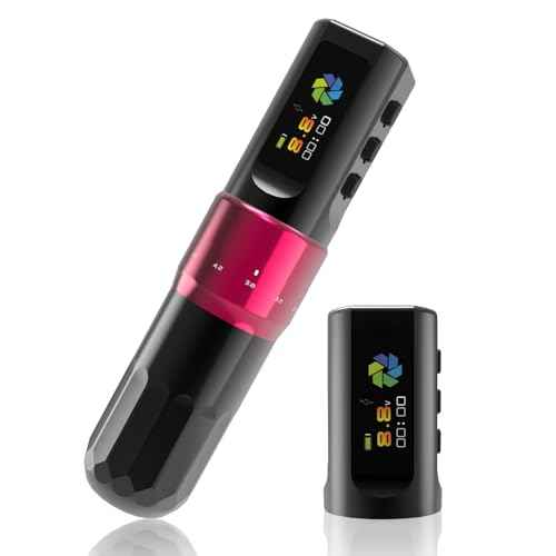 YILONG Wireless Tattoo Machine F3 Rotary Tattoo Pen Machine with 2PCS 2000mAh Batteries 6 Strokes Length Tattoo Battery Pen Coreless Motor LED Digital Display Tattoo Gun for Tattoo Artist (Red)