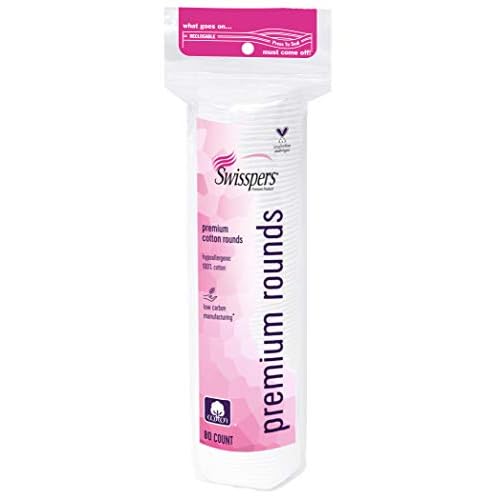 Swisspers Premium Cotton Rounds, Hypoallergenic, 80 Count, Pack of 6 (480 Rounds Total)