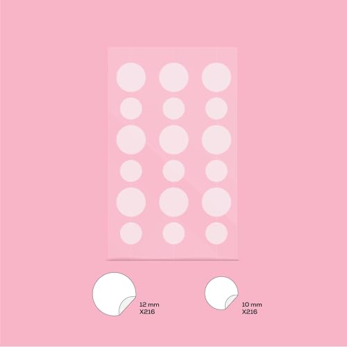 HANHOO Blemish Patch, 432 count, 12 pk, includes hydrocolloid pimple patches that shrink pimples, absorb fluid, and protect from finger-picking and dirt. Invisible acne spot patches for clear skin.