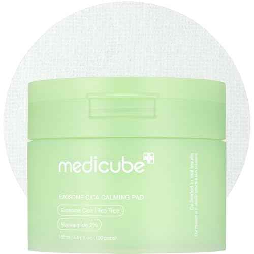 medicube Exosome CICA Tea Tree Calming Toner Pads for Sensitive Skin with Centella Asiatica Help Reduce Redness & breakouts. Low-irritating & Hydrating Daily Care, Korean Skincare, Vegan (100 Pads)