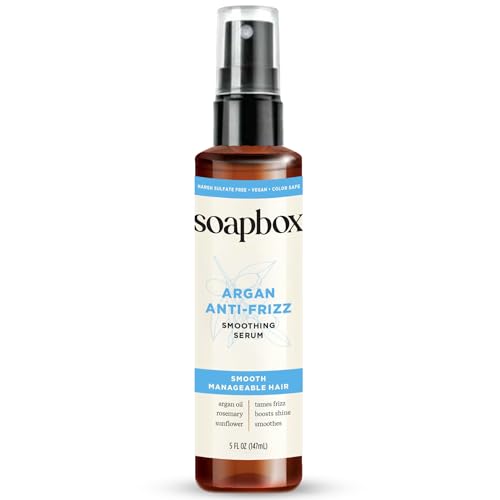 Soapbox Argan Oil Smoothing Serum, Anti-Frizz Serum For All Hair Types with Shea Butter & Vitamin E Repairs Damage & Controls Flyaways - Vegan, Cruelty and Gluten Free (5 Fl oz)