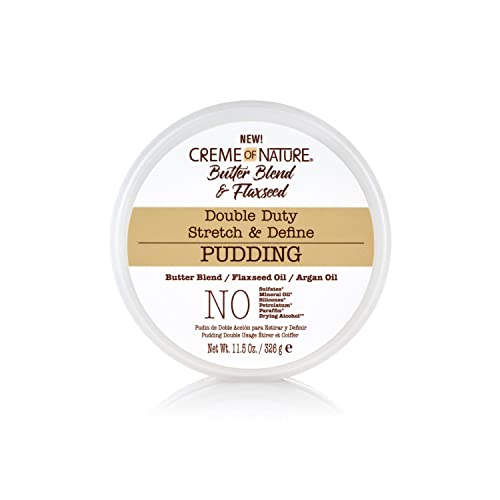 Creme of Nature Double Duty Stretch and Define Pudding with Butter Blend Flaxseed and Argan Oil, Moisture-Rich Anti-Shrinkage Curl-Defining Cream for Natural Hair Styling, 11.5 oz
