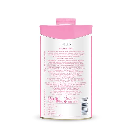 English Rose Perfumed Talcum Powder - Deodorizing Body Powder 100g - Travel Friendly Variation Rose 3.5 Oz