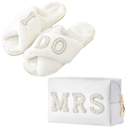 Bride To Be Gift Set - Makeup Bag, Slippers, Robe, Hair Clip - Wedding Gifts