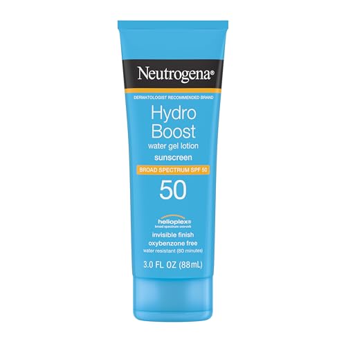 Neutrogena Hydro Boost Water Gel Sunscreen SPF 50, Oil?Free Hydrating & Water?Resistant Face & Body Sunscreen Lotion, Non?Greasy, Broad Spectrum, Lightweight Moisturizer, 3 fl oz, Pack of 3