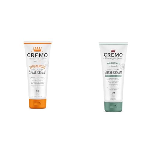 Cremo Barber Grade Sandalwood and Silver Water & Birch Shave Creams, Ultra-Slick Shaving Cream for Men Fights Nicks, Cuts and Razor Burn, 2 x 6 Fl Oz