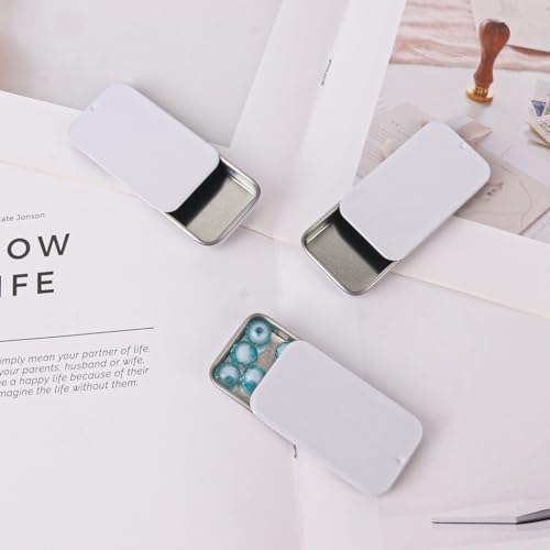 70 Pack White Slide Top Tin Containers, Mini Metal Tin Box with Slide Lid, Empty Lip Balm Containers for DIY Projects, Pills, Candies, Jewelry (2.36 x 1.34 x 0.43 Inch)