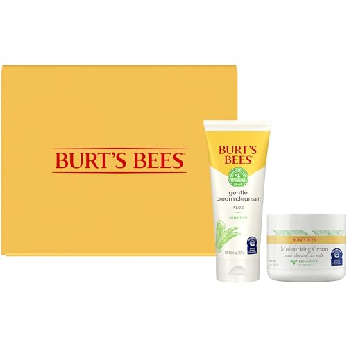 Burt’s Bees Sensitive Skin Bundle, Gentle Cream Facial Cleanser with Aloe and Moisturizing Face Cream with Aloe and Rice Milk, Natural Origin Skincare, 6 oz./3 oz.