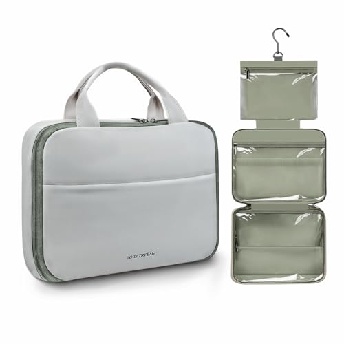 Folding Toiletry Bag with Hanging Hook - 3-Layer Waterproof Organizer