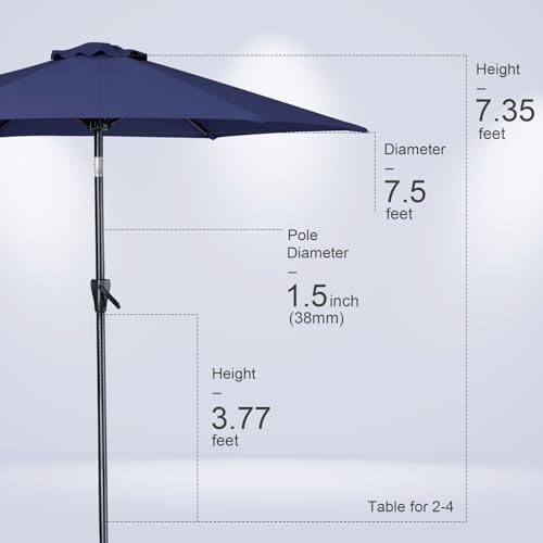 Tempera 7.5ft Patio Market Outdoor Table Umbrella with Push Button Tilt and Crank,Large Sun Umbrella with Sturdy Pole&Fade Resistant Canopy,Easy to Set,Navy