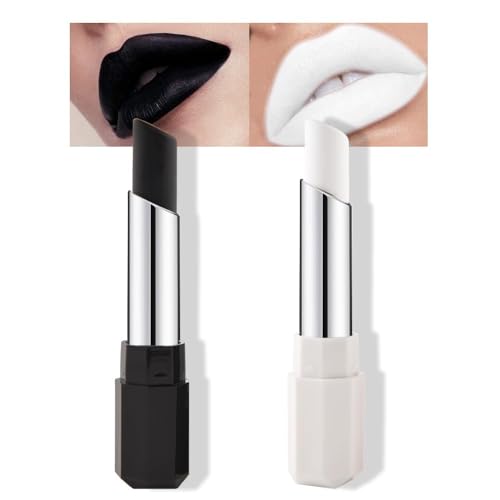 Black White Matte Lipstick Set - 2Pc Twist Up for Halloween Cosplay