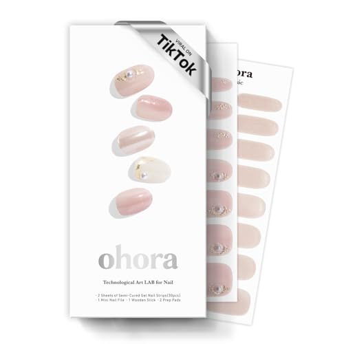 ohora Semi-Cured Gel Nail Strips - Marble Chrome Pink Set