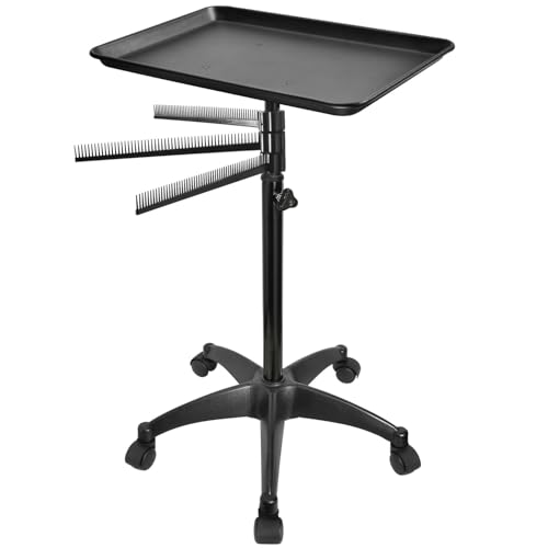 Salon Rolling Tray, Styling Tray Cart with 3pcs Hair Rack, Tattoo Tray Trolley Height Adjustable, Service Storage Tray Trolley for Beauty Salon Clinic Spa