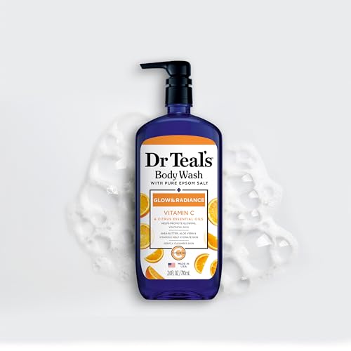 Dr Teal's Body Wash with Pure Epsom Salt, Glow & Radiance with Vitamin C & Citrus Essential Oils, 24oz (Pack of 2) (Packaging May Vary)