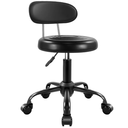 Adjustable Rolling Stool with Back Support & Wheels