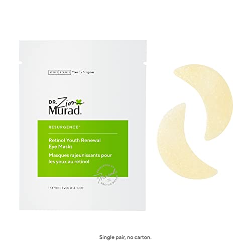 Murad Retinol Youth Renewal Eye Masks – No-Slip Under Eye Patches for Fine Lines, Wrinkles, Crow’s Feet and Puffy Eyes - Full Absorption Treatment Strips, 1 Pair