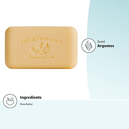 Pre de Provence Artisanal Soap Bar, Natural French Skincare, Enriched with Organic Shea Butter, Quad Milled for Rich, Smooth & Moisturizing Lather, Agrumes, 5.3 Ounce