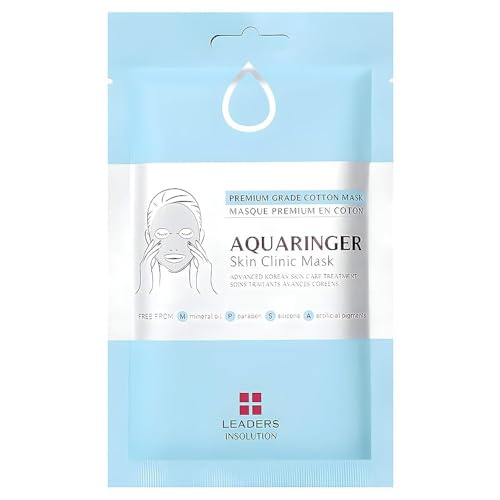 Leaders Insolution Aquaringer Skin Clinic Mask | Intense Hydration Treatment Mask with Swiss Glacial Water & Power Peptides | Moisturizing & Firming for Dry Skin, Fine Lines (5 Sheets)