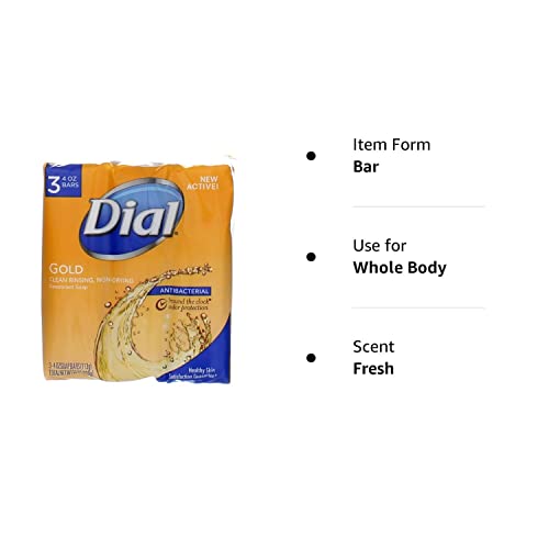 Dial Antibacterial Deodorant Soap, Gold, 4 Ounce, 3 Bars (Pack of 4)