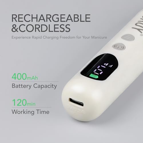 GAOY Cordless Electric Nail Drill with LED Display - Milky White, 9 Speeds