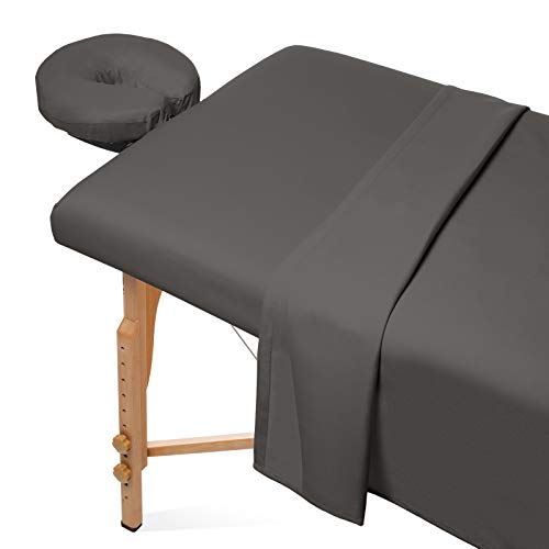 Saloniture Gray Microfiber Massage Table Sheet Set - Includes Fitted, Flat & Face Cover