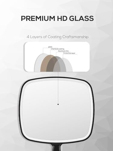 12.4" x 9" Black Handheld Mirror with Handle - Distortion-Free