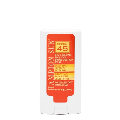 Hampton Sun SPF 45 Mineral Sunscreen Face Stick, Antioxidant-Rich Organic Shea Butter, Sunflower + Vitamin E for Hydrated, Bright Skin, Sheer Broad Spectrum Non-Nano Zinc Oxide, All Skin Types