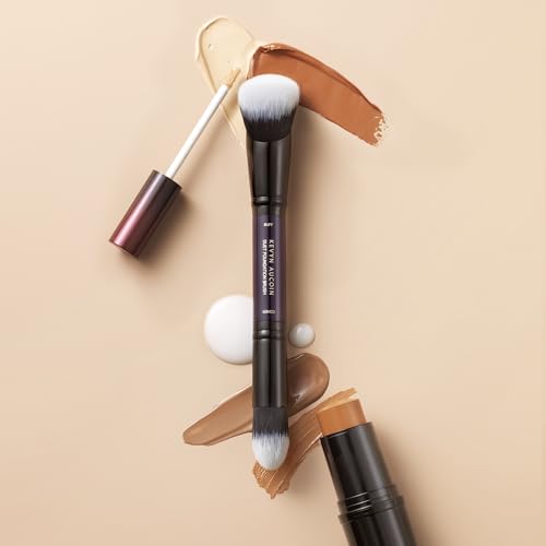 Kevyn Aucoin Duet Foundation Brush: Dual-ended. COVER end mimics shape of finger to provide precise foundation application. BUFF end designed to bounce & buff makeup over the contours of the face.