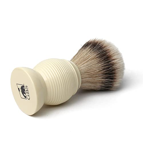 G.B.S Silvertip Synthetic Shaving Brush, Faux Ivory with Stainless Brush Stand, Knot Soft Bristle Grooming Professional Durable Convenient Brush