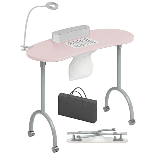 TABU Pink Foldable Manicure Nail Table with LED Lamp and Dust Collector