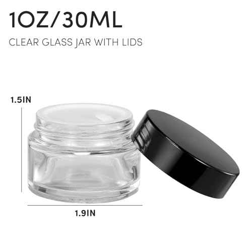 4 Pack Clear Small Glass Jars with Lids and Inner Liners, 30 ml Reusable Small Glass Containers for Creams, Lotion, Cosmetic, Spice, Powder
