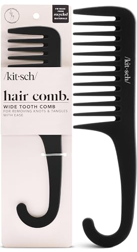 Kitsch Wide Tooth Comb for Curls - Black Detangling Shower Comb for Wet Hair