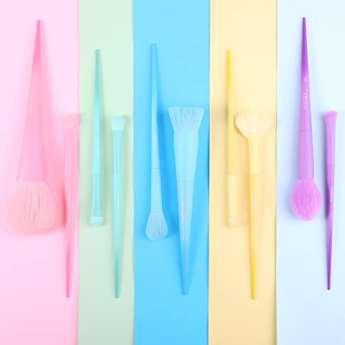 Docolor 17Pcs Colourful Makeup Brush Set + 3 Pcs Pea Pod Makeup Sponge, Premium Synthetic Kabuki Foundation Blending Rainbow Professional Make Up Brush Tool