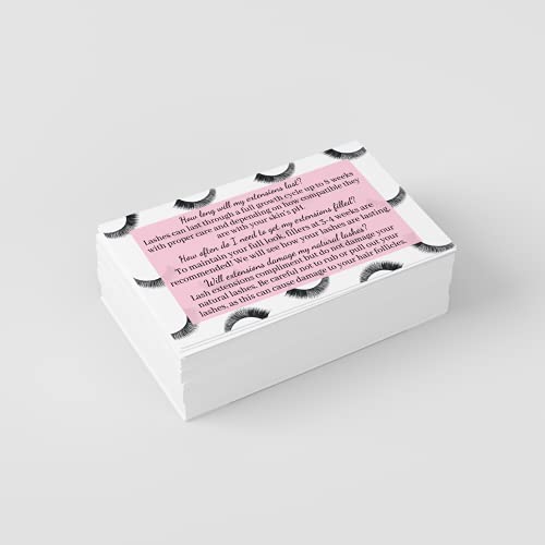 Lash Extension Aftercare Cards - 50 Pack, 3.5x2" Pink Design