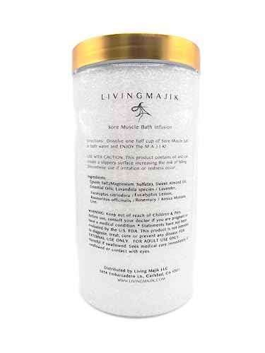 LIVINGMAJIK The Salt 32 oz - All-Natural Sore Muscle Bath Infusion with Epsom Salt, Essential Oils, Arnica & Hydrating Sweet Almond Oil | Ideal for Muscle Pain, Tension & Stress Relief.
