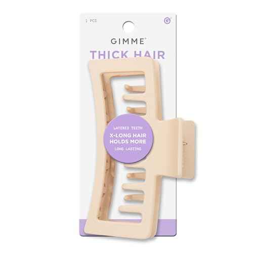 Gimme Beauty XL Rectangle Double Teeth Claw Clip - Extra-Large Accessory for Strong Hold - Perfect for Long, Thick, Curly Hair - Non-Slip Clip for Everyday Wear - Tan