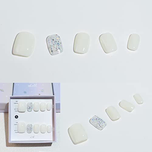 LIGHT RAIN Press on Nails - Day, 3D Luxury Reusable Seven Layers Gel UV Finish False Nails, Handmade Nail Art with Design by Licensed Manicurist, Short Square Shape, Medium Size